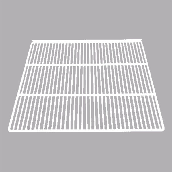A white rectangular wire shelf with a grid pattern.