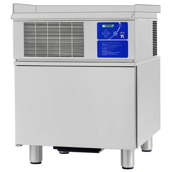 A Thermo-Kool stainless steel work top blast chiller with a blue panel.