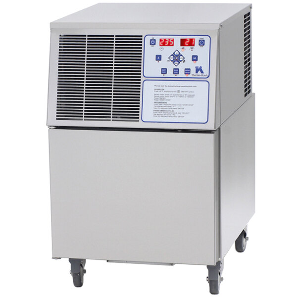 A Thermo-Kool commercial blast chiller on wheels with a control panel.
