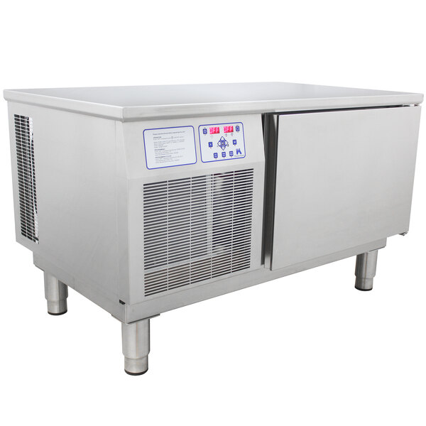 A large stainless steel Thermo-Kool undercounter blast chiller with a door open.
