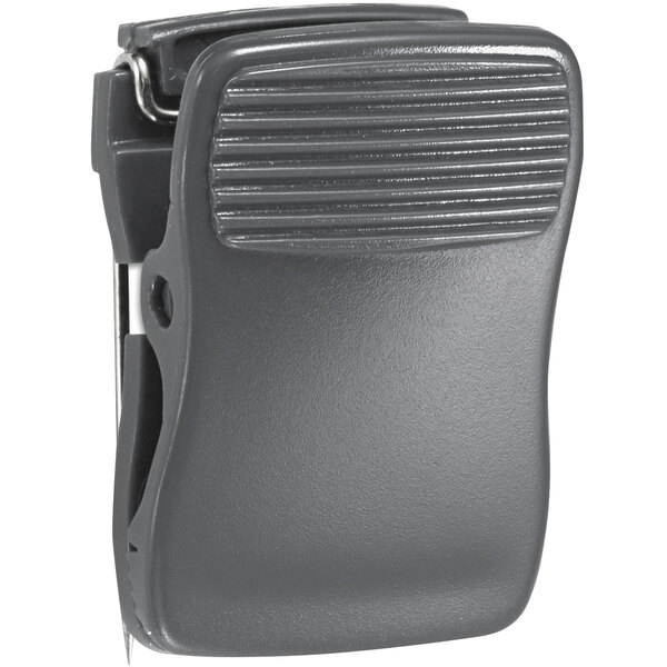 A black plastic Universal cubicle clip with metal clips.