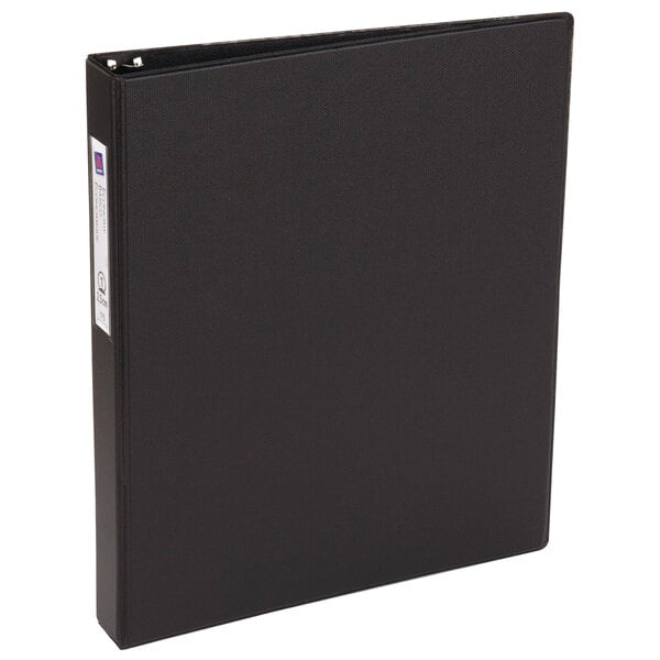 A black Avery Economy binder with a white spine label holder.