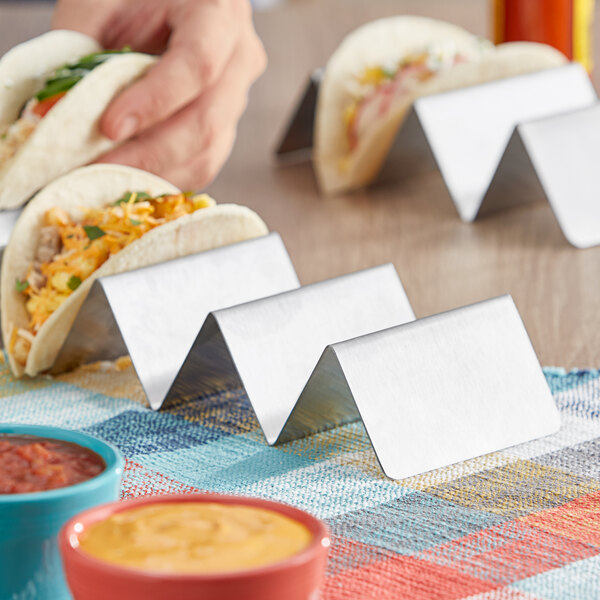 Choice Stainless Steel Taco Holder with 4 or 5 Compartments - 13 1/4" x 4" x 2"