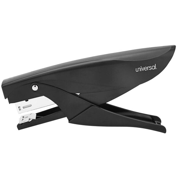 A Universal black deluxe plier stapler.