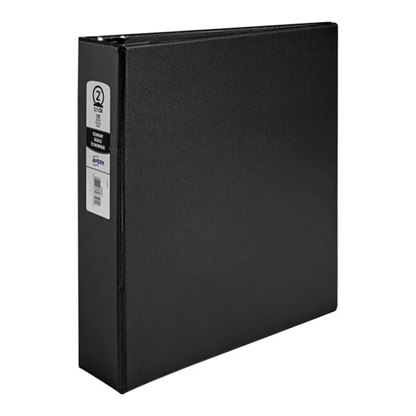 A black Avery Economy binder with metal rings.