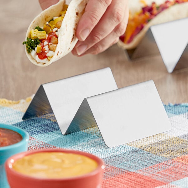 Choice Stainless Steel Taco Holder with 1 or 2 Compartments - 4" x 4" x 2"
