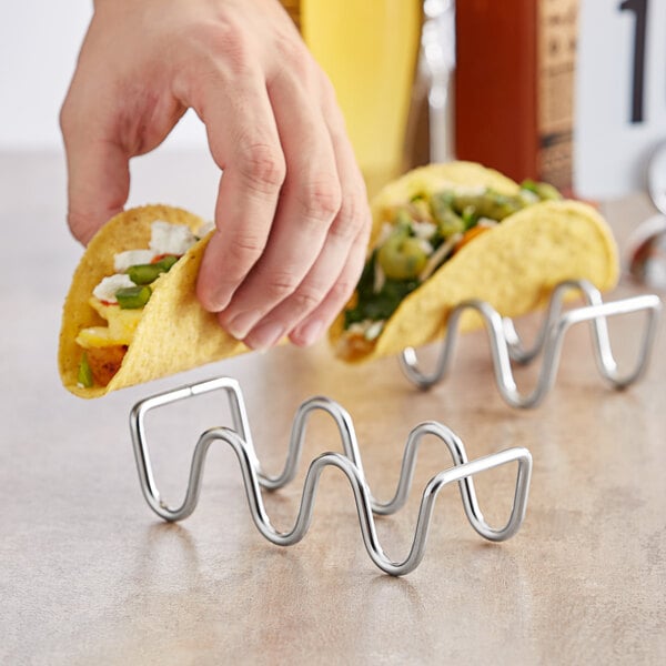 Choice Stainless Steel Wire Taco Holder with 2 or 3 Compartments - 5 5/8" x 2 1/4" x 1 1/2"