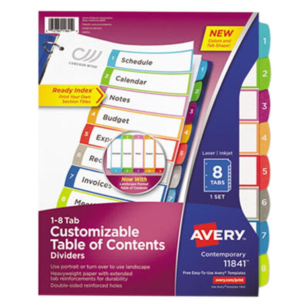 avery 8 tab index avery ave11841 ready index 8 tab multi color customizable table of contents dividers avery 8 tab index avery ave11841 ready index 8 tab multi color customizable table of contents dividers