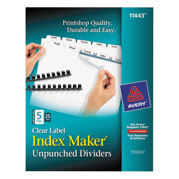 A box of Avery Index Maker unpunched dividers with a blue square and red triangle logo.