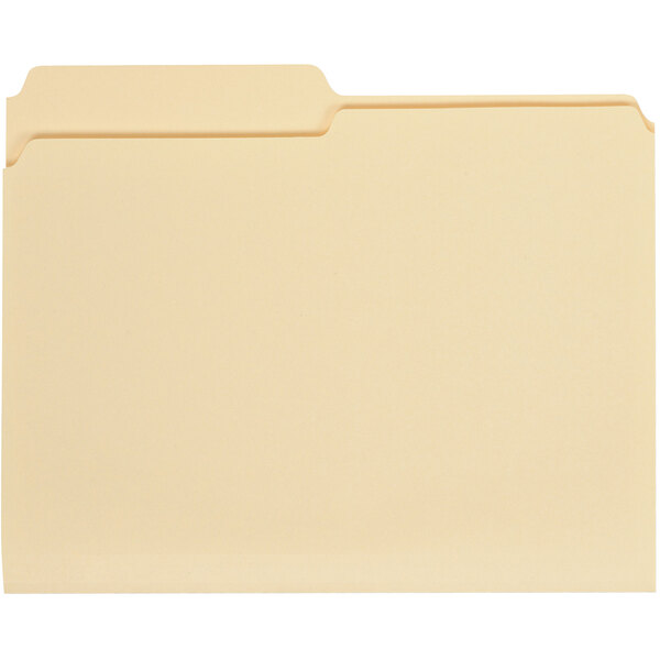 A Universal letter size file folder with 1/2 cut assorted tabs on a white surface.