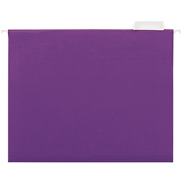 A purple file folder with a white label.