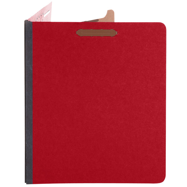 A box of 10 red Universal letter size classification folders.