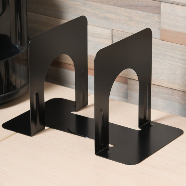 A pair of black metal Universal economy bookends.