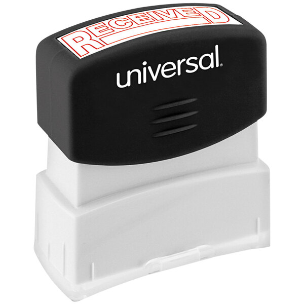 A red rectangular stamp with white text that reads "Received" and "Universal"