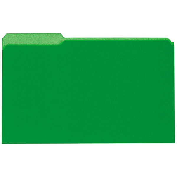 A green Universal legal size file folder with 1/3 cut assorted tabs.