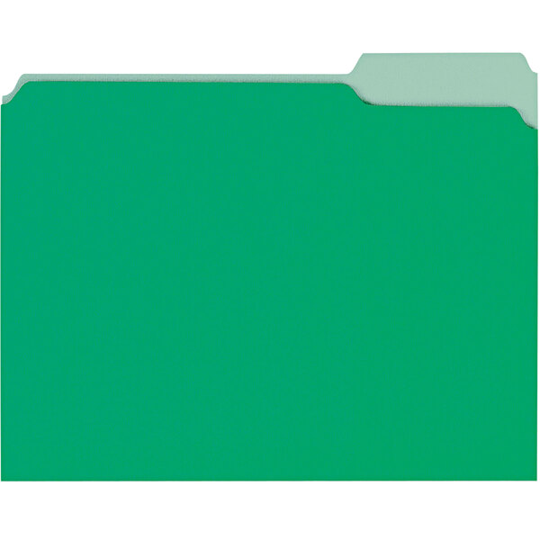A green file folder with white tabs.