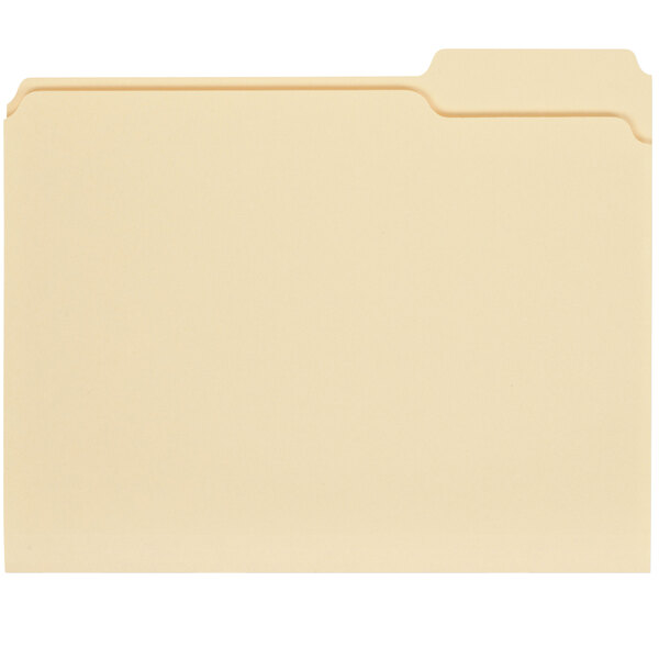 A close-up of a Universal file folder with a yellow tab and black lines on a white background.