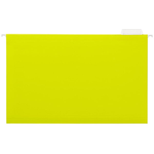 A yellow legal size hanging file folder with white tabs.