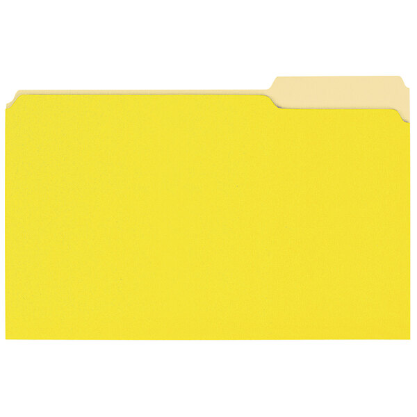 A yellow Universal legal size file folder with white tabs.