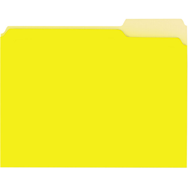 A yellow Universal letter size file folder with white tabs.