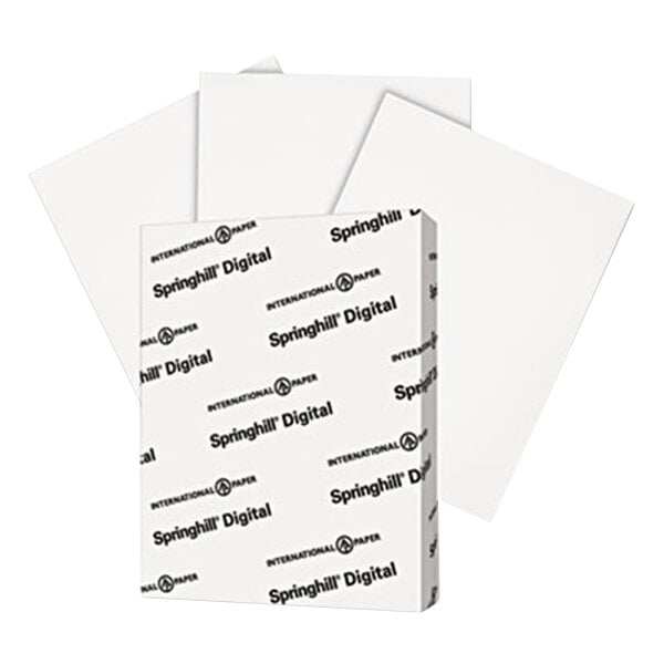 A white box of Springhill white index card stock paper with black text on the front.
