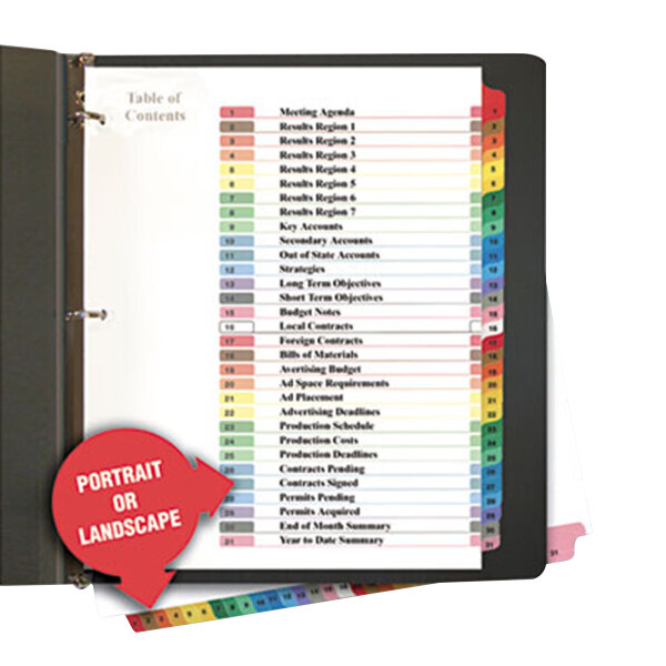 A black file folder with Universal Multi-Color Table of Contents Dividers on it.