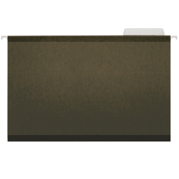 A UNV24213 legal size hanging file folder with a white label on a black border.