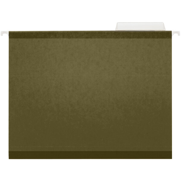 A white UNV24113 letter size reinforced hanging file folder with clear plastic tabs.