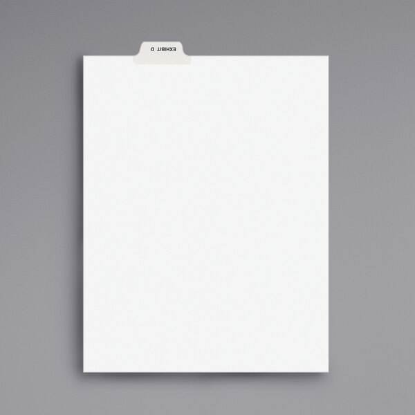 A white rectangular paper tab with a black border and tape on the bottom.