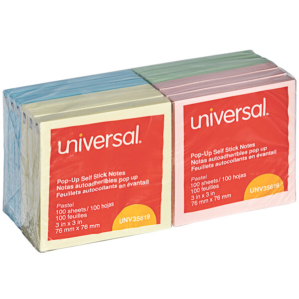 A group of Universal fan-folded sticky notes in assorted pastel colors.