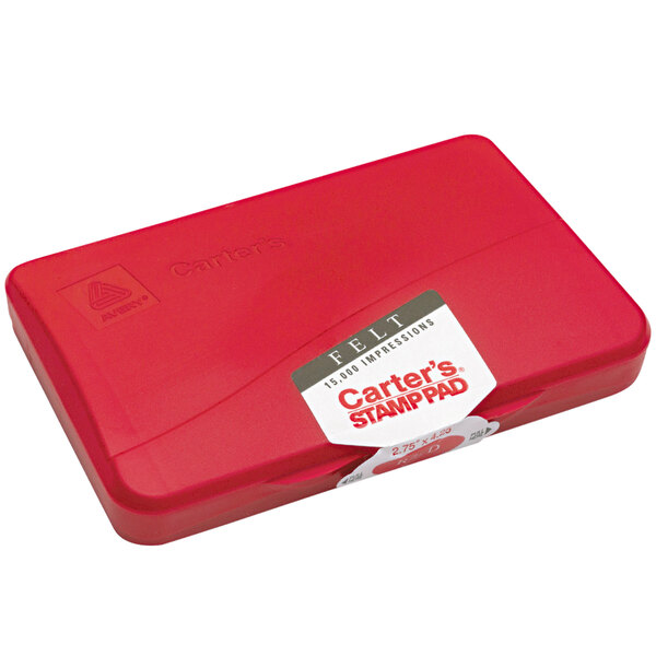 A red rectangular Avery stamp pad in a red plastic box with a white label.