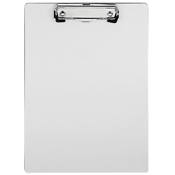 A white clipboard with a metal clip.