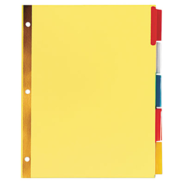 A yellow file folder with Universal multi-color tabs.