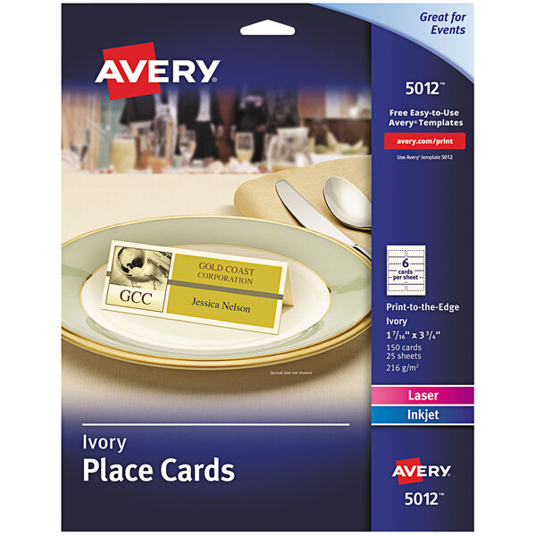 A box of ivory Avery Textured Tent Cards on a table.