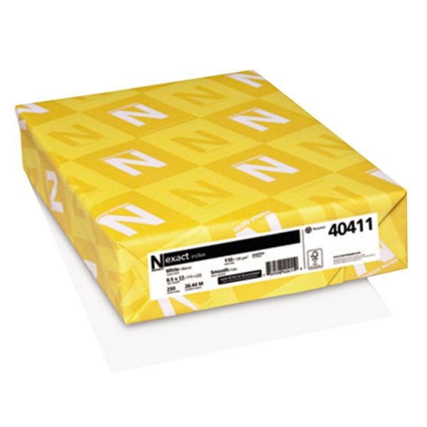 A yellow and white package of Neenah Exact Smooth Index Cardstock.