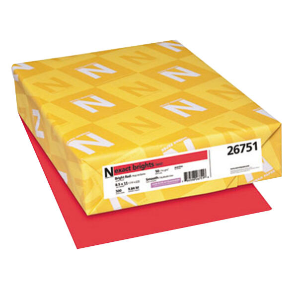 A yellow box with white text on it that reads "Neenah Bright Red Copy Paper"