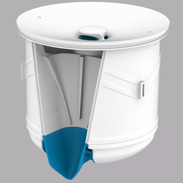 A white and blue plastic container of Bobrick Falcon Waterfree Urinal Cartridges.