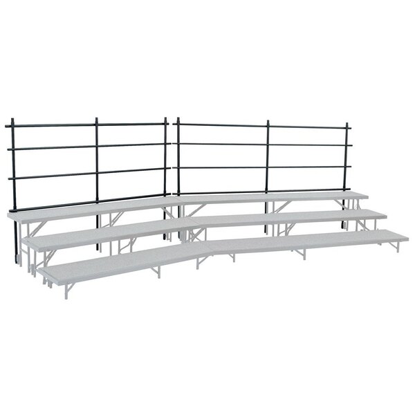 A metal guardrail for National Public Seating tapered risers.