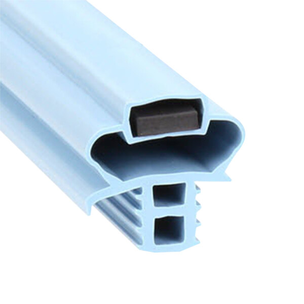 A close-up of a blue plastic strip with two holes in it.