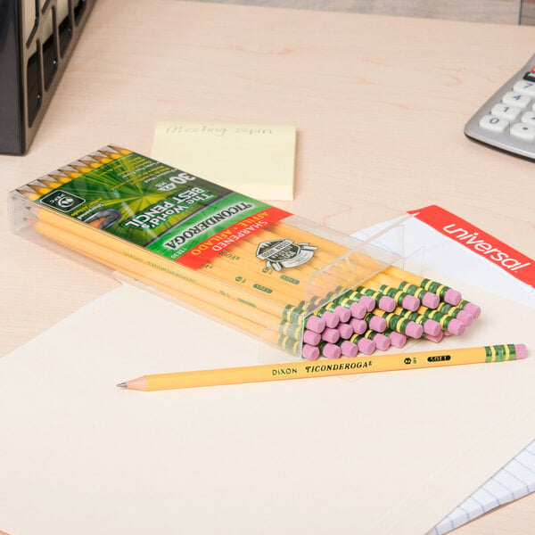 A package of Dixon Ticonderoga yellow pre-sharpened pencils.