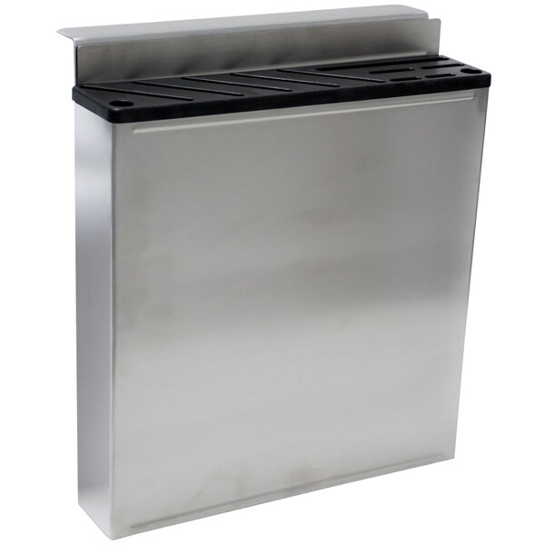 A silver rectangular Advance Tabco knife rack with a black top.