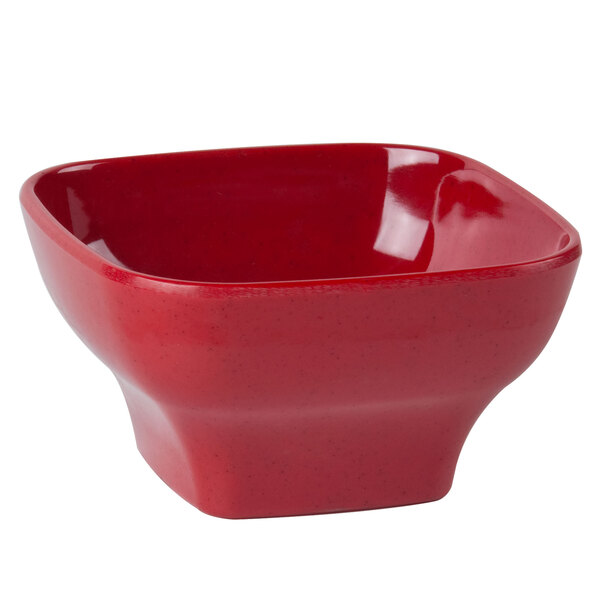 A red square Thunder Group melamine bowl with round edges.