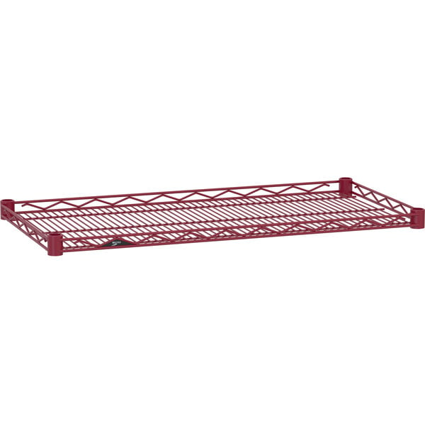 A Metro Super Erecta red metal drop mat shelf.