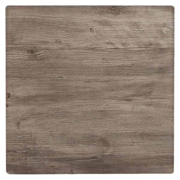 A Grosfillex square wood table top with a gray finish.