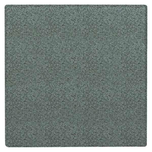 A close-up of a square granite green Grosfillex table top.