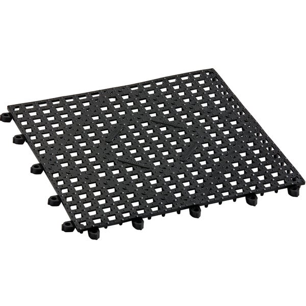 A black plastic Choice interlocking bar mat square with holes.