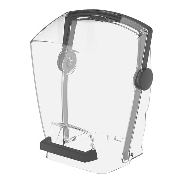 A clear plastic sound enclosure with black handles.