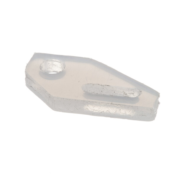 A close-up of a clear plastic Mannhart bracket.