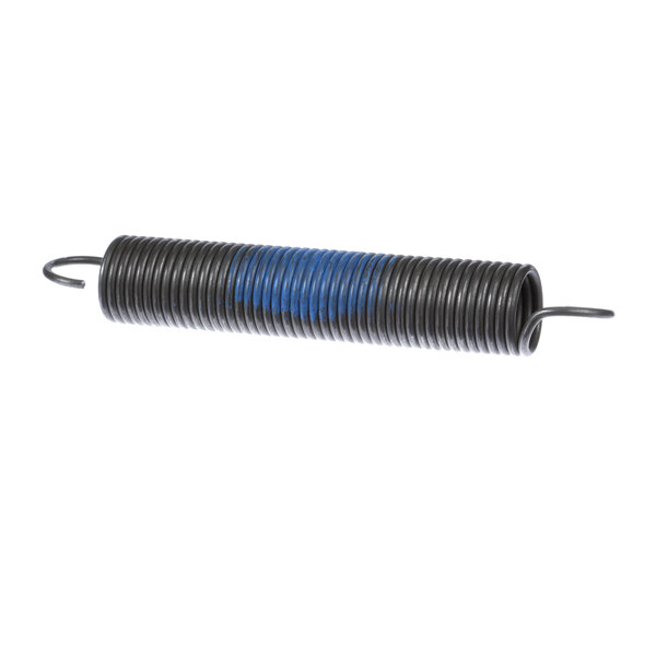 A blue and black coiled spring with black and blue stripes.