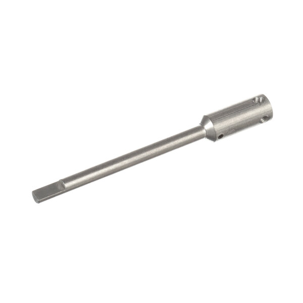 A metal screwdriver turning a metal rod.
